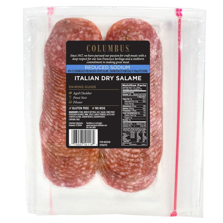 Salame Dry Italian Sliced Lo Sod 2/16oz Mailed